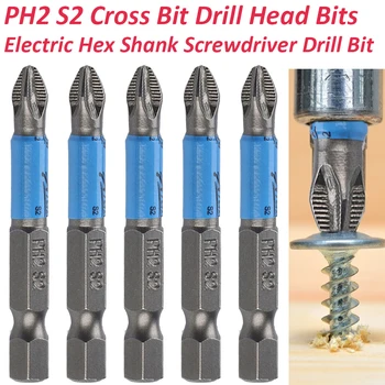 1/5 Adet 50mm Anti Kayma Tornavida Uçları Tek Kafa PH2 S2 Çelik elektrikli alet pil paketi Phillips Bit Hex Shank