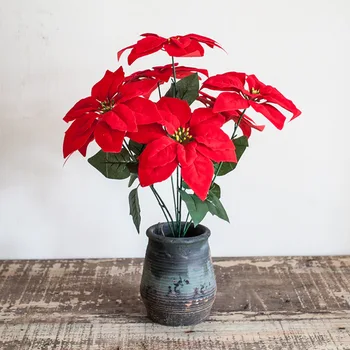 1 adet Gerçek Dokunmatik Pazen Yapay Büyük Kırmızı Çiçekler Kafa Buket Noel Kırmızı Atatürk Çiçeği Çalılar Buketleri Yılbaşı Ağacı Süsleri
