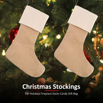 1 adet Noel Çorap Büyük Çuval Bezi Noel Çorap Jüt Noel Çorap Düz Şömine Dekor Masa Parti Dekorasyon