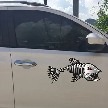 1 ADET Olta takımı Aksesuarları Çıkartmalar Kişilik Yansıtıcı Hayvan balık iskeleti Araba Styling Araba Sticker PVC Çıkartması Dekorasyon
