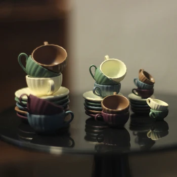 1 Takım Dollhouse Minyatür Simülasyon Kahve Fincanı Çiçek Tabağı Modeli Mobilya DIY Aksesuarları