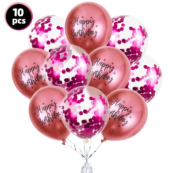10 Adet Helyum Konfeti Balon Mutlu Doğum Günü Balonlar Baskılı Desen Krom Globos Metalik Balon Doğum Günü Partisi Süslemeleri