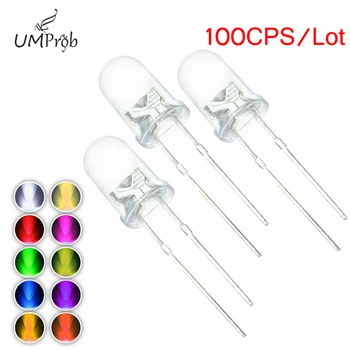 100 Adet / grup 10 renkler 5mm LED yuvarlak ışık diyot yeşil / sarı / mavi / beyaz / kırmızı / sıcak beyaz / turuncu / mor / pembe / sarı yeşil LED kiti