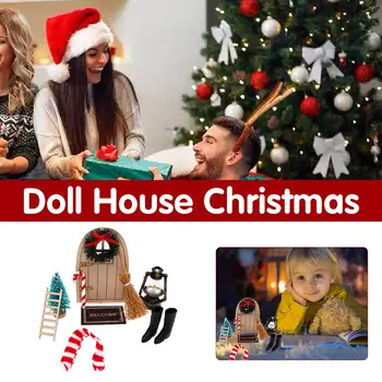 11 adet Güzel Süs Mini Ev Elf Kapı Noel Dekorasyon Seti 1/12 Bebek Evi için