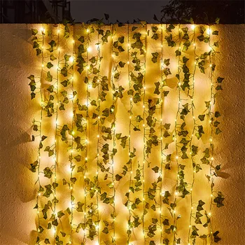12 Pcs 2 M yapay sarmaşık çelenk sahte bitkiler asma asılı çelenk ile 3X2 M 200LED ışık asmak için ev düğün bahçe dekorasyon