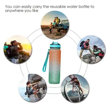 1L Tritan Malzeme Su Şişesi Sıçrama Kapaklı Zaman Ölçeği Hatırlatma Buzlu Sızdırmaz Su Bardağı açık alan sporları spor bardakları