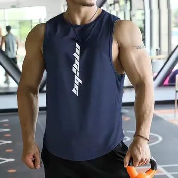 2022 Erkek Spor Salonları Fitness Tank top Yaz Kolsuz Gömlek Erkek Örgü Nefes Fanila Rahat Koşu Çabuk Kuruyan Yelek Adam