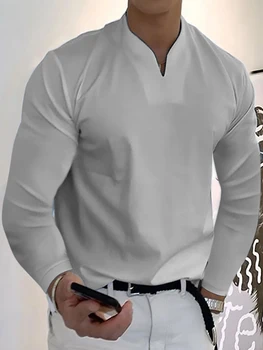 2022 Erkekler İlkbahar Sonbahar Tişörtü Katı Salonu V Yaka Günlük Tarzı Uzun Kollu Tees S-5XL Düz Kazak Üstleri Streetwear