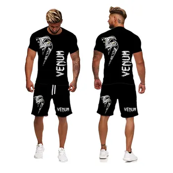 2022 Komik Grapic Setleri 2 adet Kıyafet T-shirt Şort Rahat Spor Erkek Koşu spor elbise Erkek Basit Giyim Kazak