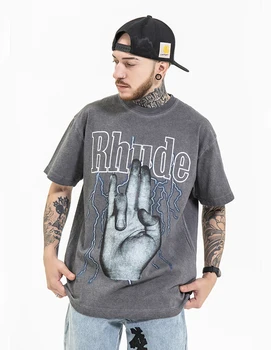 2022 RHUDE T Shirt Erkek Giyim OS Harajuku Yıkanmış Eski Streetwear T-shirt Moda Hip Hop Tarzı Yüksek Kaliteli Rhude En Tees