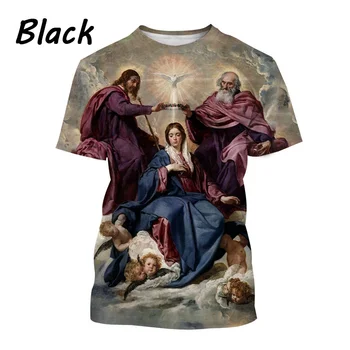 2022 Sıcak Satış Mary 3D baskı T Shirt Moda Hıristiyan Tanrı'nın annesi İnanç Tarzı Kısa Kollu Üstleri Rahat T Shirt
