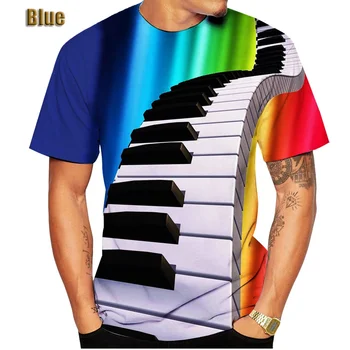 2022 yeni moda 3D baskı piyano T-shirt müzik notu kısa kollu erkek ve kadın üstleri spor hipster gömlek