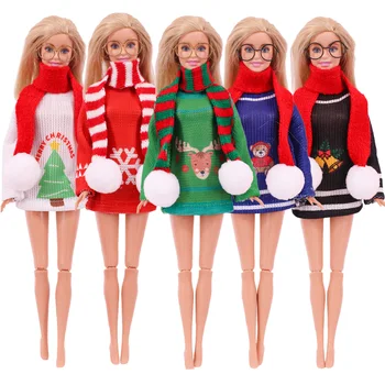 2022New Barbie Noel iplik Elbise + Eşarp İçin Uygun 11.5 inç Barbie Bebek Kokteyl Günlük Rahat Aksesuarları noel hediyesi