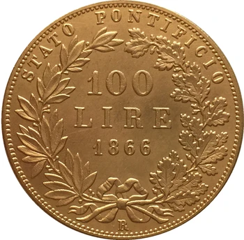 24-K altın kaplama 1866 İtalyan devletleri 100 Lire-Pius IX paraları kopya