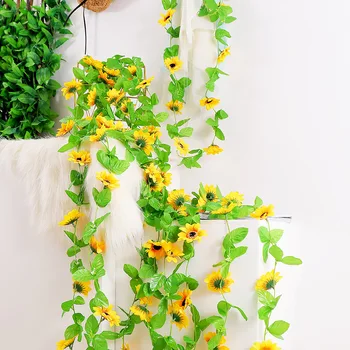 240 cm ayçiçeği kamışı rattan yapay Ipek çiçekler Asma Çelenk çelenk Yeşil Bitkiler Yapraklar Ev düğün Çit Dekorasyon