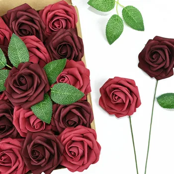 25 adet / kutu 8cm yapay çiçek PE Köpük Gül Buketi Düğün Dekorasyon Parti Ev DIY Sahte Çiçek sevgililer Günü Hediyesi