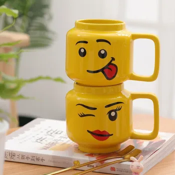 250ml Seramik Gülümseme Kupa Karikatür Kahve Süt Çay Su bardağı Sevimli Komik İfade Sarı Gülen Çocuk içecek bardağı Hediye