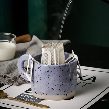 300 ml Seramik Kupa Yüzük Kolu Kahve Süt Modern Baskı Porselen Kupa El Yapımı Seramik Sıcak çikolata fincanı Çift Grip Bardak