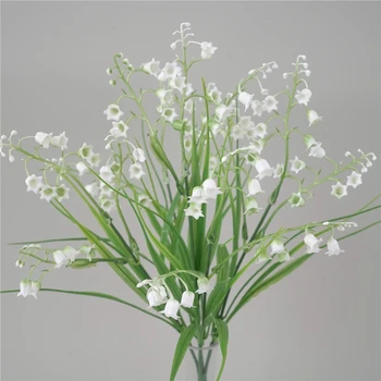 35 cm Yapay Bitki Plastik Küçük Buket Bahar Çim Flores Convallariae Saksı Çiçek Yeşil Dekorasyon Düğün Buket