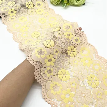 3y / lot Genişliği 22.50 cm Krem Sarı Çiçek Elastik Streç dantel süs Parlak Etek Etek Giyim Aksesuarları Elbise Dikiş Dantel