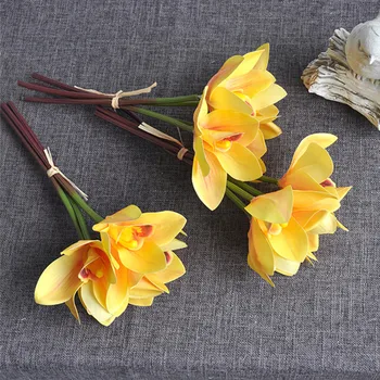 4 Adet / paket beyaz orkide düğün gelin buketi mariage lateks yapay çiçekler DIY karalama defteri flores artificiales ev dekor
