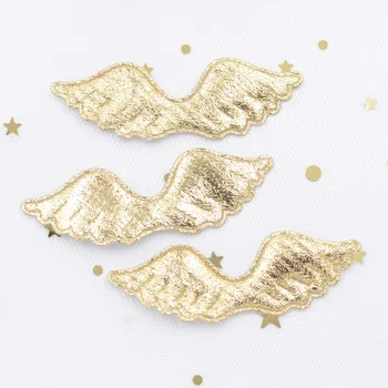 40 Adet / grup Altın Gümüş Kumaş Yastıklı Melek Kanat Aplike Tek Taraflı Glitter Kumaş Yamalar DIY El Sanatları Şapka Şapkalar Aksesuarları