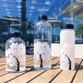 420/600/1000ML Yeni Kiraz Degrade Renk Cam Su Şişesi Sevimli Moda spor içeceği Şişeleri Hediye Bardak Çocuklar için Kız Öğrenci