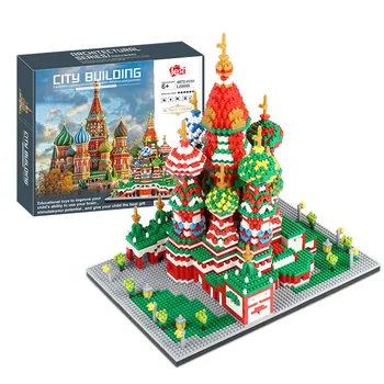 4872 adet + Rusya Ünlü Mimari Aziz Basil Katedrali Yapı Taşları 3D Modeli Mikro Elmas Tuğla Oyuncaklar Koleksiyonu İçin