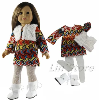 4in1 Set oyuncak bebek giysileri Kıyafet Ceket + elbise + tayt + bir çift çizmeler için 18 