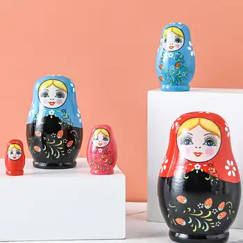 5 Adet Rus Yerleştirme Bebekler Ahşap El Sanatları Yürümeye Başlayan Çocuklar Kızlar için Çocuk Doğum Günü Hediyeleri
