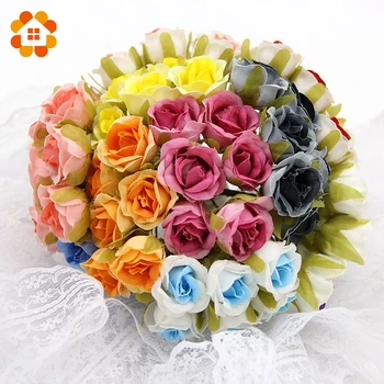 6 adet / grup 2cm Dekoratif İpek Scrapbooking Mini Gül yapay çiçekler Buket Düğün Dekorasyon İçin DIY Çelenk Zanaat Çiçek