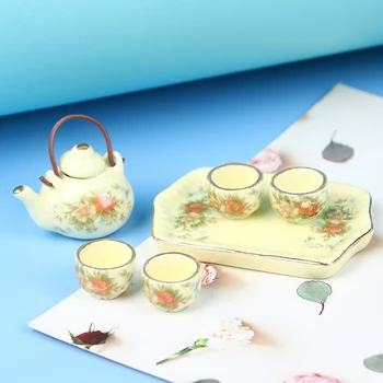 6 adet / takım 1: 12 Evcilik Minyatür Porselen çiçek çayı Fincan Seti Mutfak Oyuncaklar