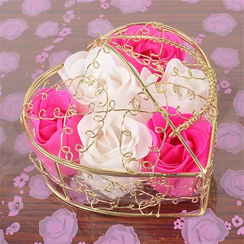 6 adet/takım gül sabunu Çiçek Hediye Kutusu Altın Kaplama Demir Sepet Yapay Güller Yaratıcı Sevgililer Günü Düğün Hediyesi Kız Arkadaşı için