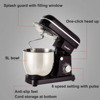 6 Hız tezgah mikseri Mutfak Yardım gıda karıştırıcı Krem Çırpma Kek Hamur Karıştırıcılar Kase Paslanmaz Çelik şef makinesi Charm Sonifer