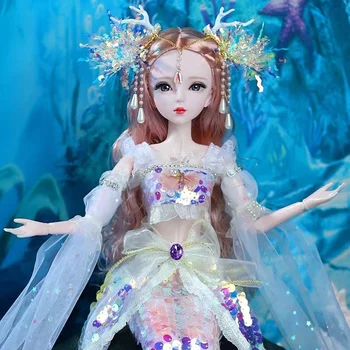 60CM Mermaid Prenses Bebek 1/3 BJD Bebek Topu Eklemli Kız Vücut Moda Giysileri İle Headdress DIY Oyuncaklar Kız İçin hediye