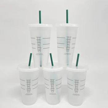 710ml Saman kapaklı bardak Renk Değiştiren Kahve logolu fincan Yeniden Kullanılabilir Bardak Plastik Kahve Fincanı Bardak Mat Finish Kahve Kupa