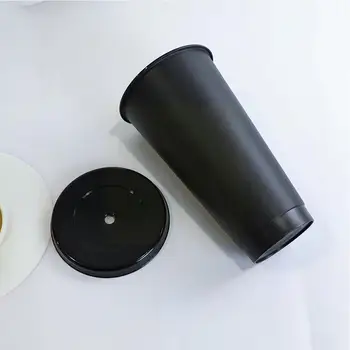 710ml Siyah Beyaz Saman kapaklı bardak Renk Değişimi Kahve Kahve Kullanımlık Kupa Bardak Mat Bardak Bardak Plastik Kaplama