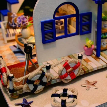 Ahşap Minyatür Bebek Evi El Yapımı Yaratıcı Dıy Mobilya Kitleri Model Oyuncaklar Sevgililer Günü Hediyesi Mavi Sahil