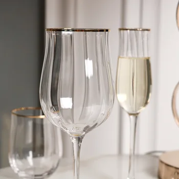 Altın Kenar Dalgalanma Şampanya şarap bardağı Renkli Şeffaf Kurşunsuz kokteyl bardakları Kristal Viski Suyu Içme Bardağı