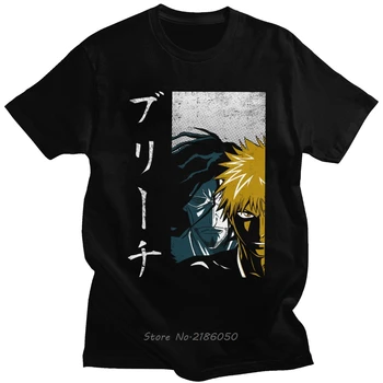 Anime Bleach T Shirt Erkek Kısa Kollu Saf Pamuk Tee Ekip Boyun Rahat Ichigo Kurosaki Anime Manga Shinigami T-shirt Harajuku