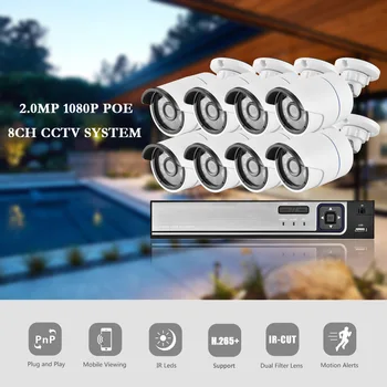 AZISHN H. 265 8CH 1080P POE NVR Kiti CCTV Güvenlik Sistemi 2MP Ses IP Kamera IR Açık P2P CCTV Video gözetleme seti