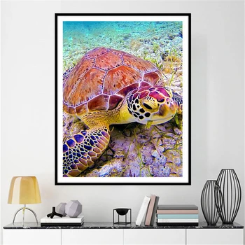 AZQSD Elmas Boyama Deniz Kaplumbağası Mozaik Resim Rhinestones El Yapımı Zanaat Elmas Nakış Satış Hayvan İğne Hediye