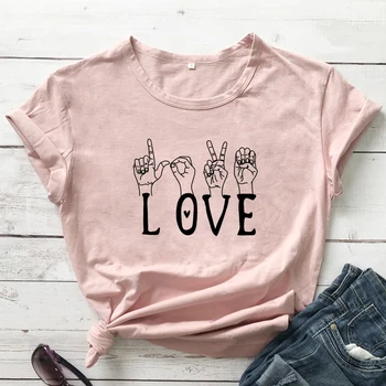 Aşk İşaret Dili T-shirt Komik Unisex sevgililer Günü Hediyesi Tshirt Moda Kadın Kısa Kollu Grafik Sevgililer Üst Tee