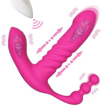 Aşınma Yapay Penis Vibratör Kadınlar için Seks Oyuncakları 3 İN 1 Sokmak Vibratör Kadınlar için Orgazm Masturbator Butt Plug Anal Klitoris Stimülatörü