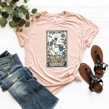 Bahçıvan Tarot T-shirt Bahçe Gömlek Tarot Kartı T Shirt Bitki Severler Hediye İskelet Grafik Tee Kadın Tees Tops