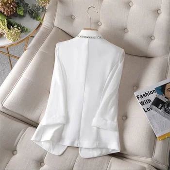 Bayanlar Beyaz Siyah Blazer Yaz Yarım Kollu İnce Kadın Ceket Kadın Kore Tarzı V Yaka Ofis Takım Elbise Ceket Kadın Giyim