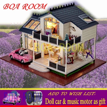 Bebek Evi Poppenhuis Casa De Boneca Romantik Provence lavanta Minyatür Modeli Ahşap Oyuncak Mobilyaları Cabrio Dollhouse A032