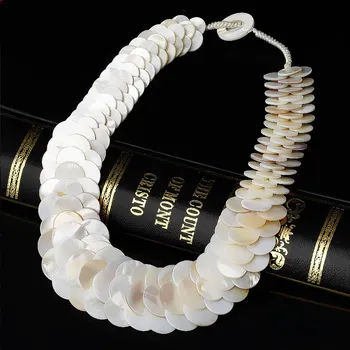 Beyaz deniz kabuğu sikke el sanatları kolye 19 inç doğa FPPJ toptan kadın düğün için