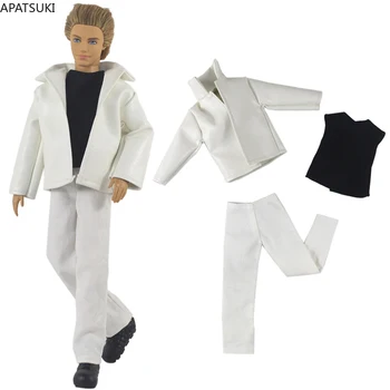 Beyaz Deri Moda Giyim Seti Ken erkek oyuncak bebek Kıyafetler Ceket Ceket Yelek Pantolon Pantolon Ken Bebek Aksesuarları Oyuncaklar 1:6