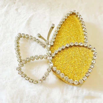 Bling Göz Kamaştırıcı Sarı Kelebek Debriyaj Köpüklü Kadınlar Akşam Kristal Çanta Bayan Kız Düğün Yemeği Çanta Mini Cüzdan